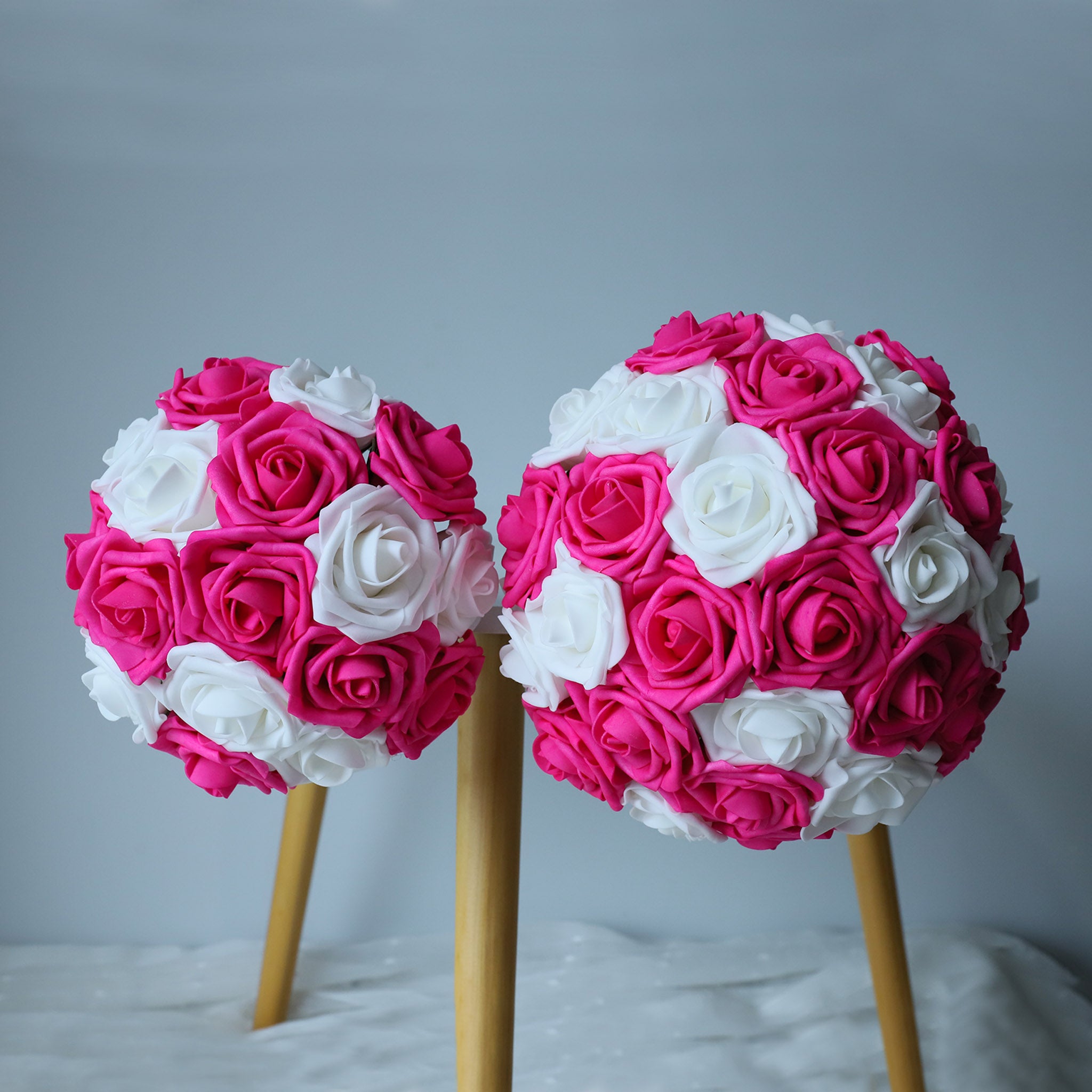 Hot Pink White Rose Wedding Bouquet Set