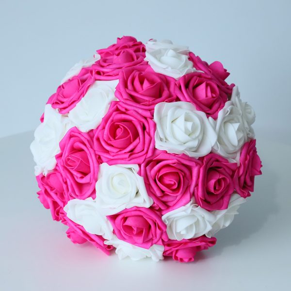 Hot Pink White Rose Wedding Bouquet Set