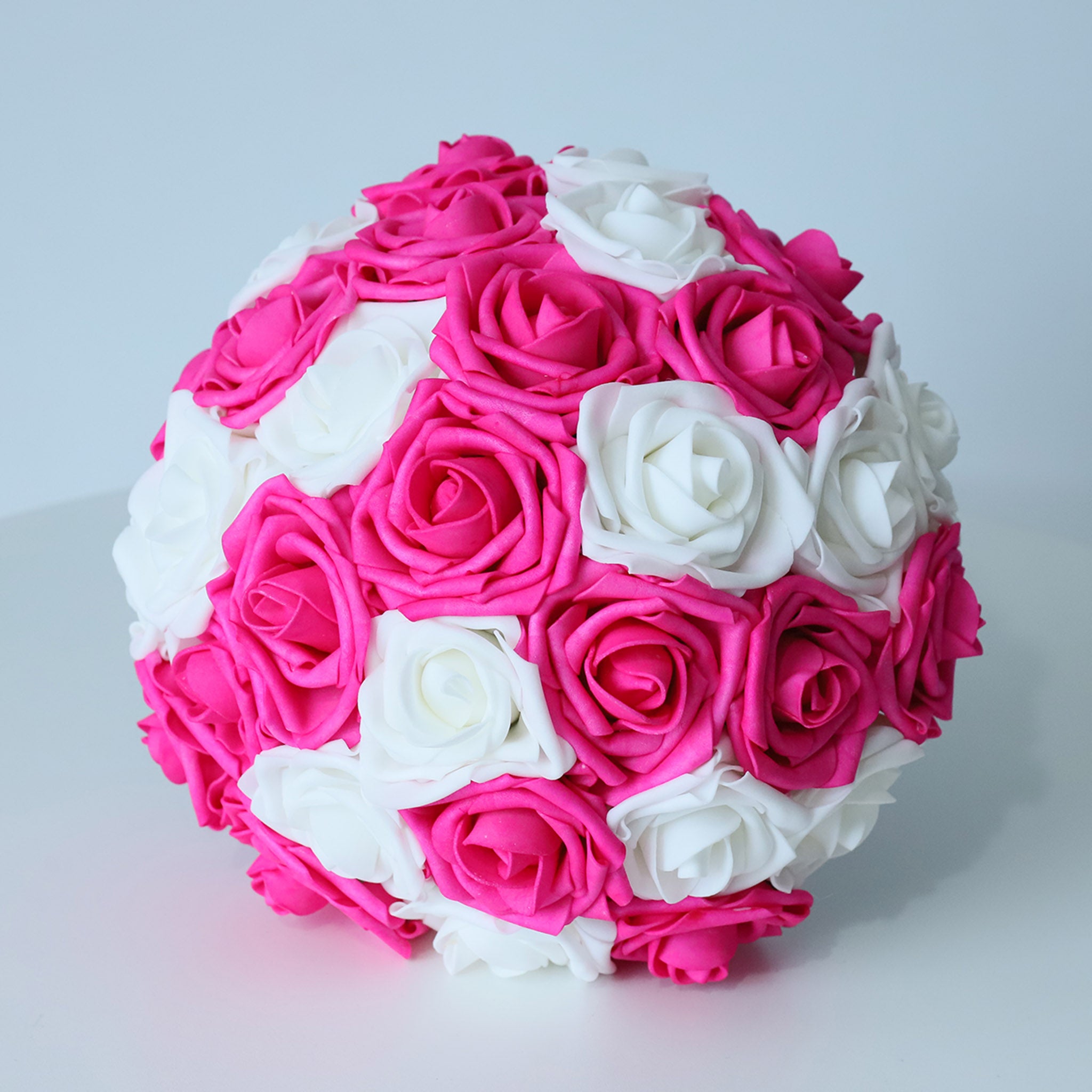 Hot Pink White Rose Wedding Bouquet Set