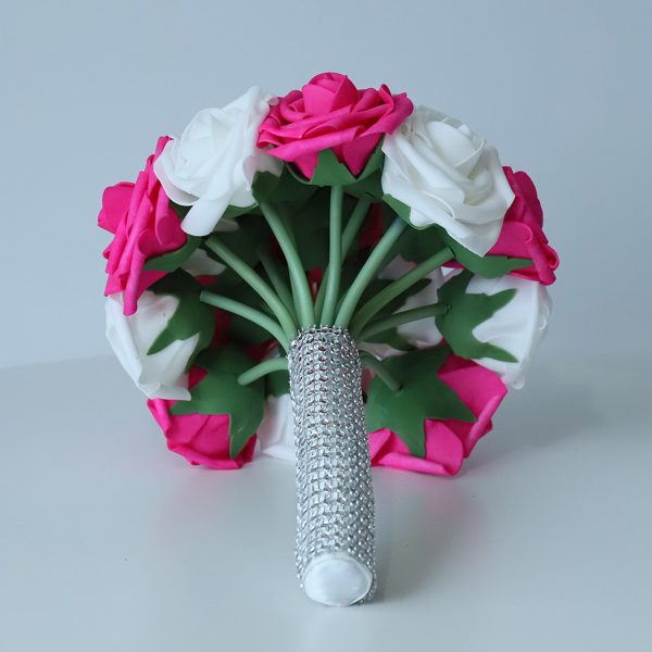 Hot Pink White Rose Wedding Bouquet Set