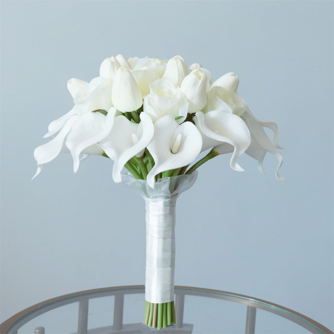White Bridal Bouquet Bridesmaids Boutonniere Corsage