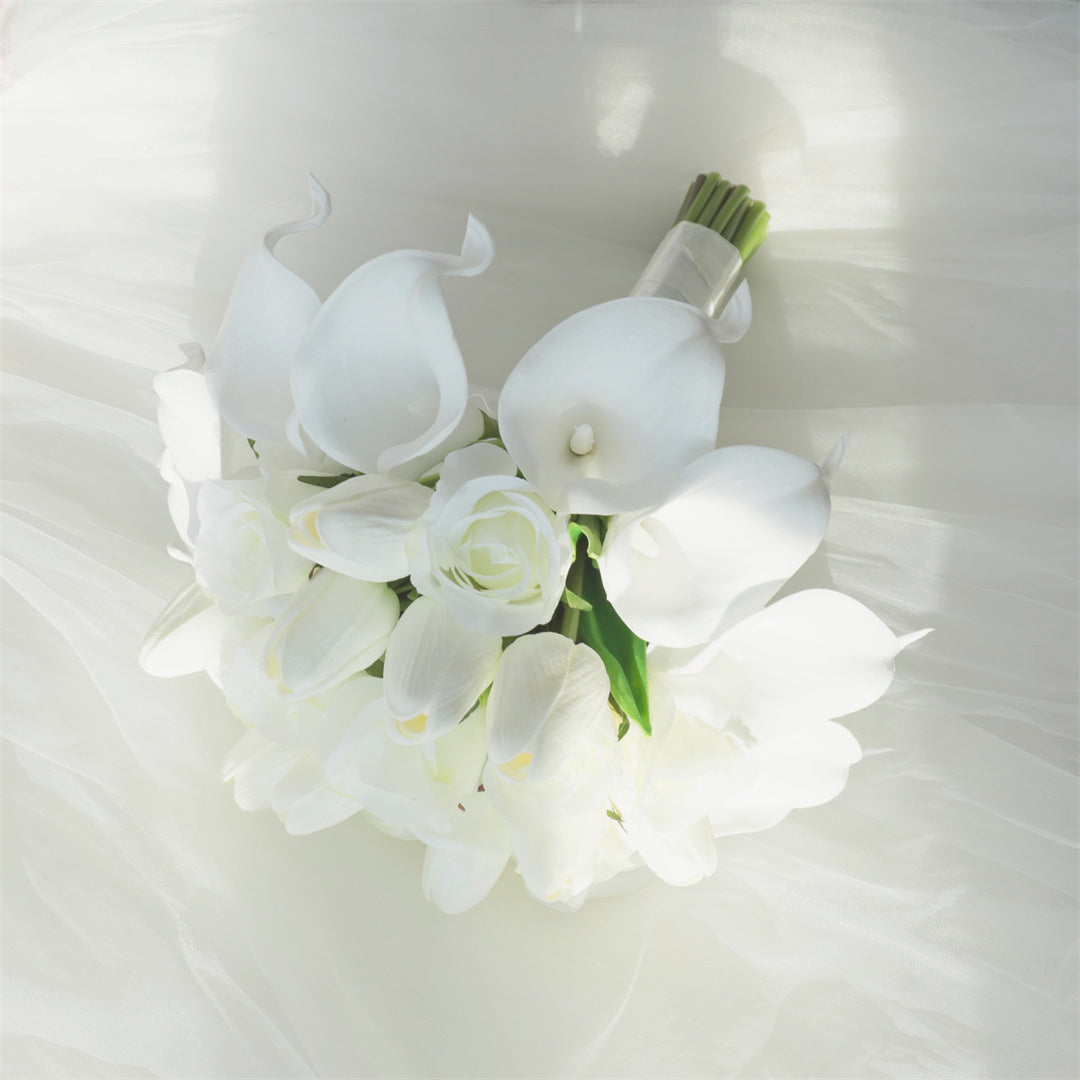 White Bridal Bouquet Bridesmaids Boutonniere Corsage