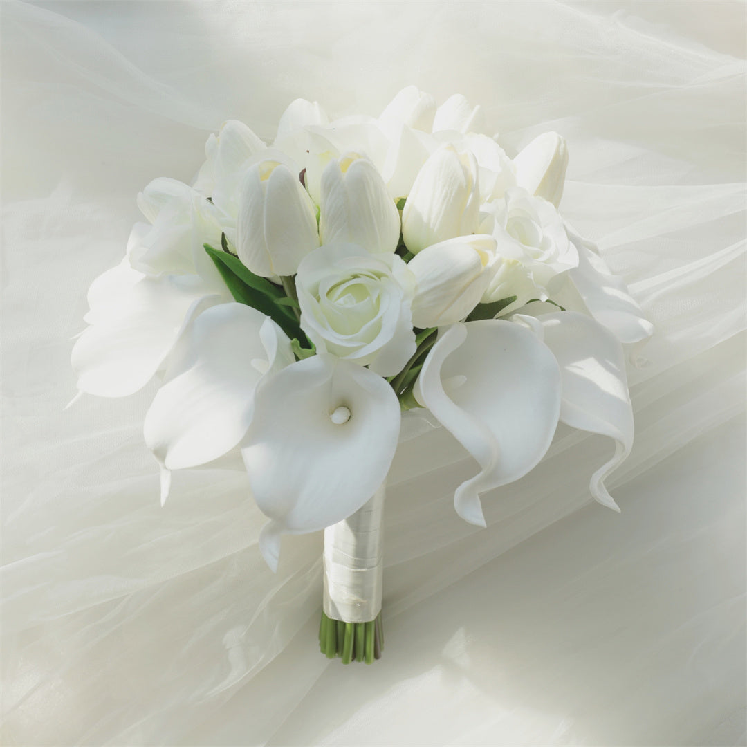 White Bridal Bouquet Bridesmaids Boutonniere Corsage