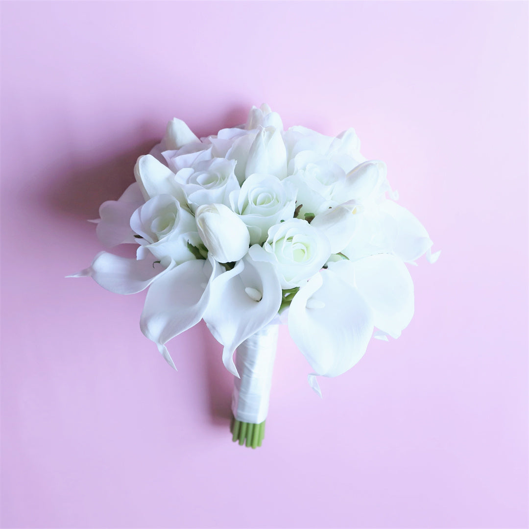 White Bridal Bouquet Bridesmaids Boutonniere Corsage