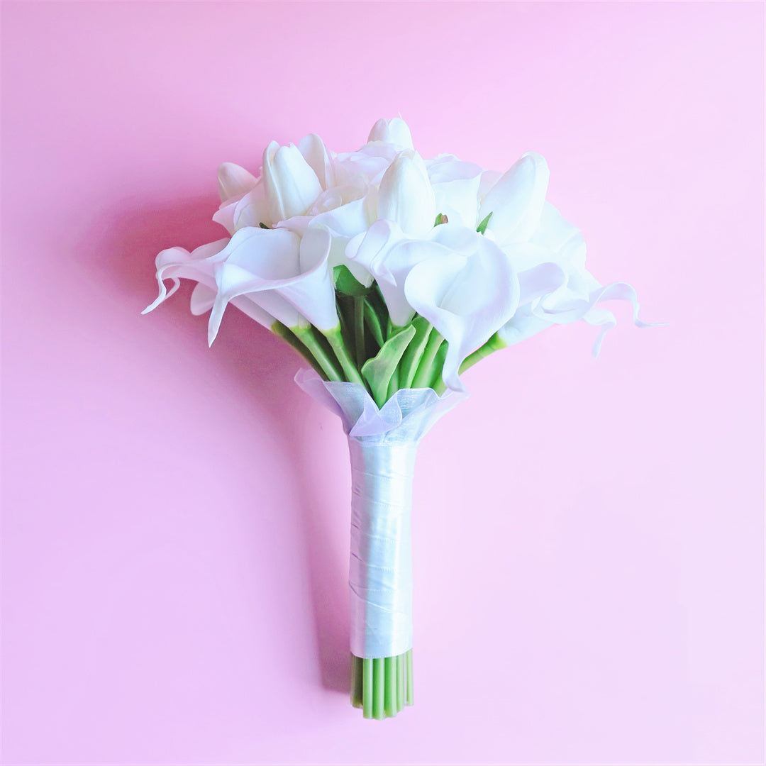 White Bridal Bouquet Bridesmaids Boutonniere Corsage
