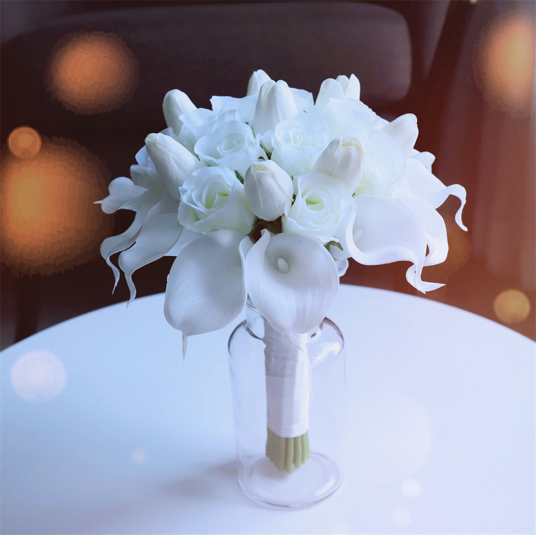 White Bridal Bouquet Bridesmaids Boutonniere Corsage