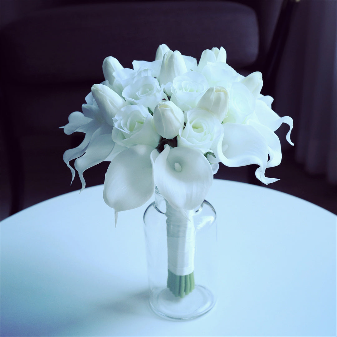 White Bridal Bouquet Bridesmaids Boutonniere Corsage